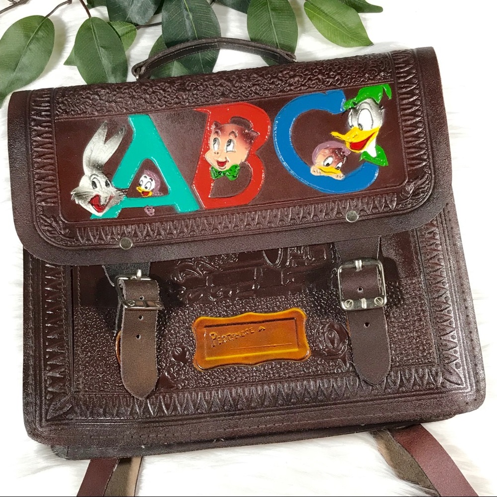 Vintage Looney Tunes Leather Backpack Bookbag purse